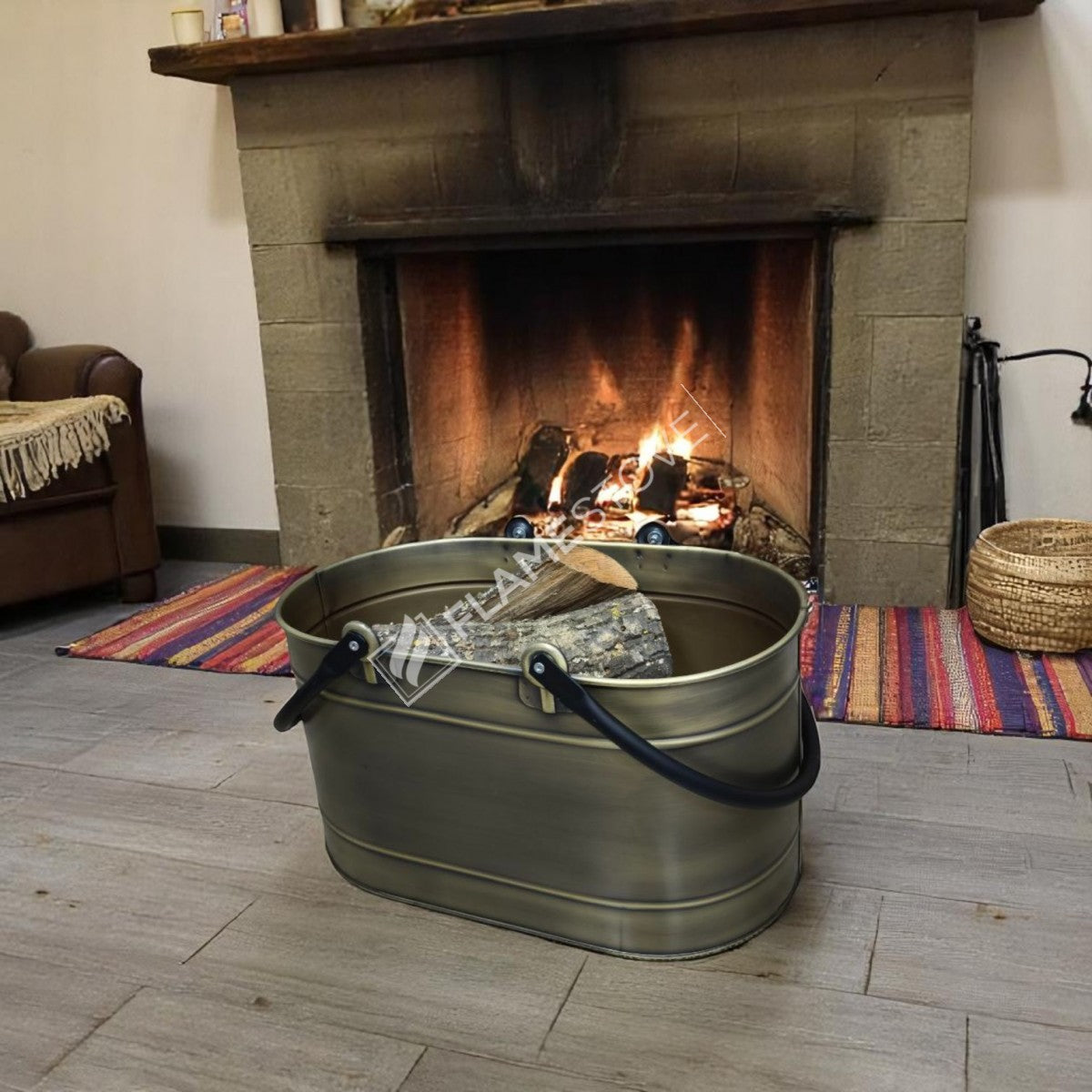 FRS-1343-DH-GOLD Fire Stove Çift Kulplu Gold Oval Odun Kovası