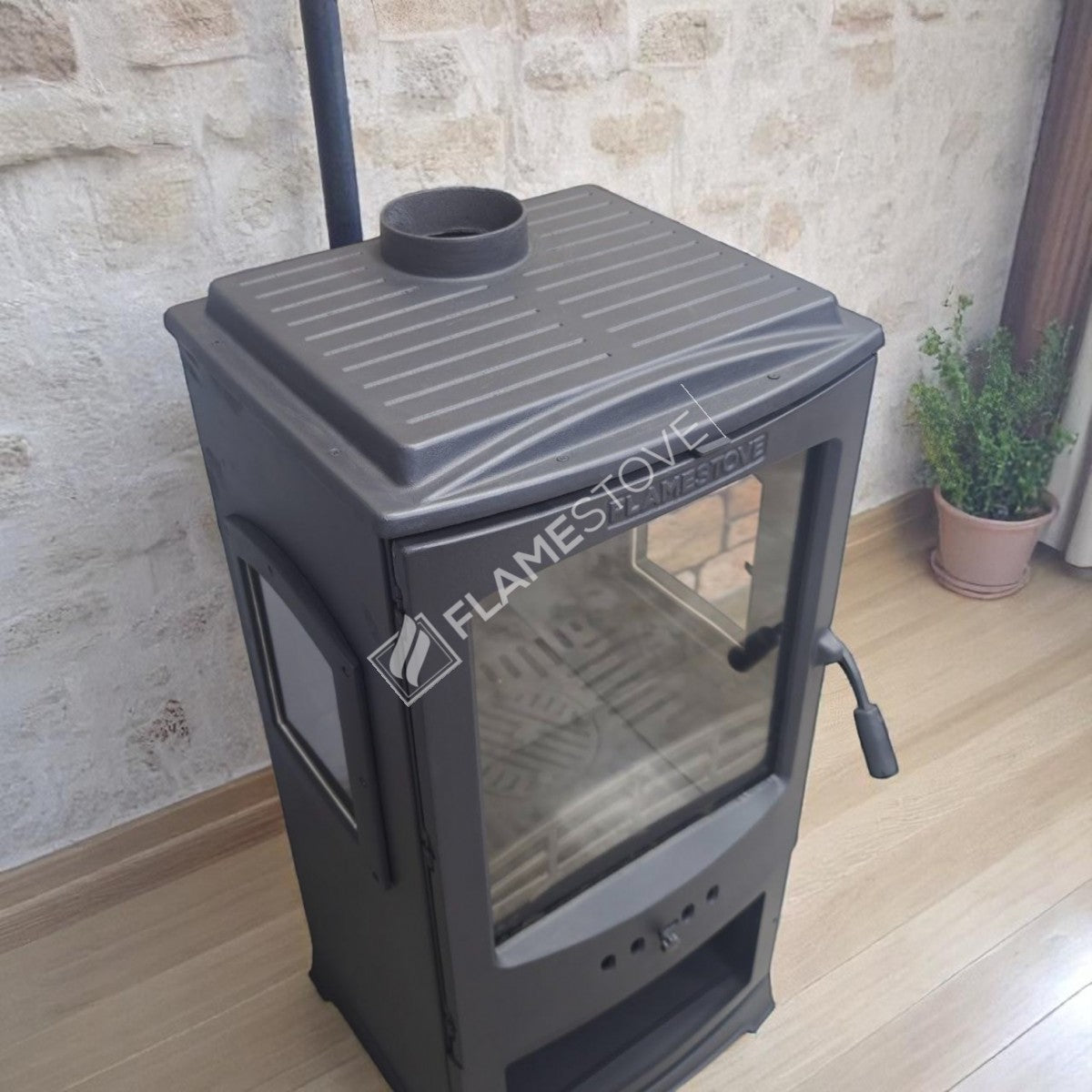 Fire Stove Lodi Yan Camlı Çift Yanmalı A Sınıfı Odunluklu Çelik Şömine Soba