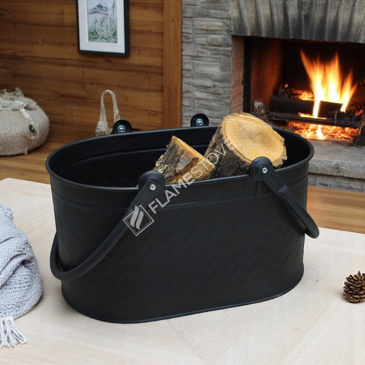 FRS-1343-DH-MAT Fire Stove Dayanıklı Mat Siyah Oval Odun Kovası