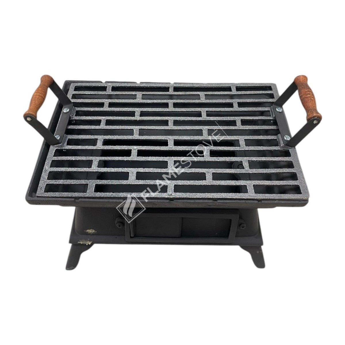 FRS-405 Fire Stove Taşınabilir Ahşap Saplı Kare Döküm Piknik Mangalı - Dayanıklı, Kolay Temizlenebilir