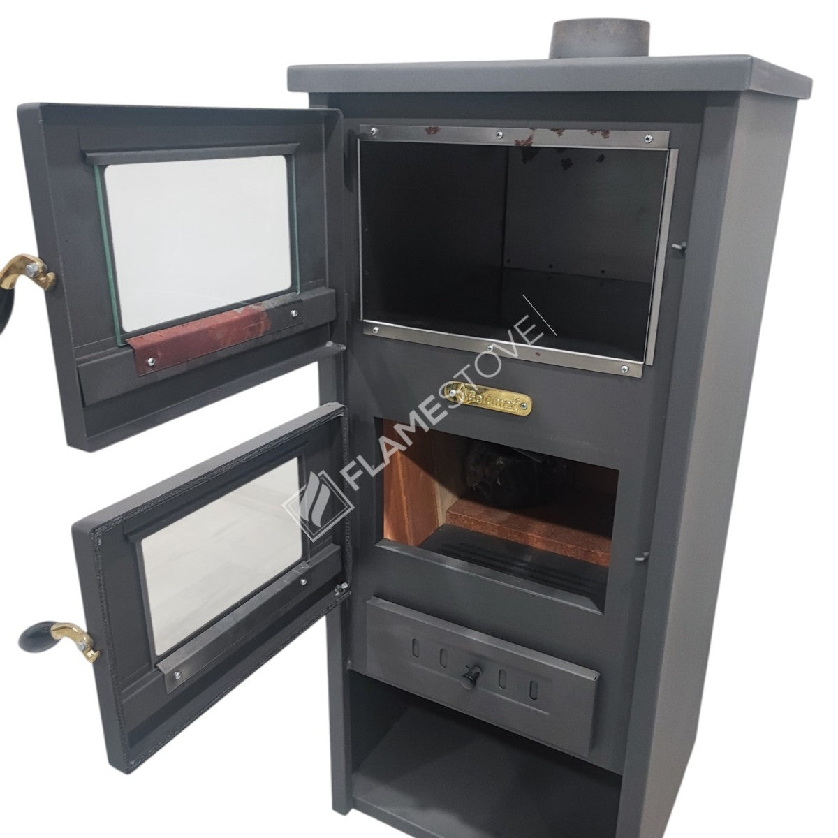 Üçlü Set Çelik Soba Ateş Tuğlalı Fırınlı Odunluklu Maşa Takımılı Set