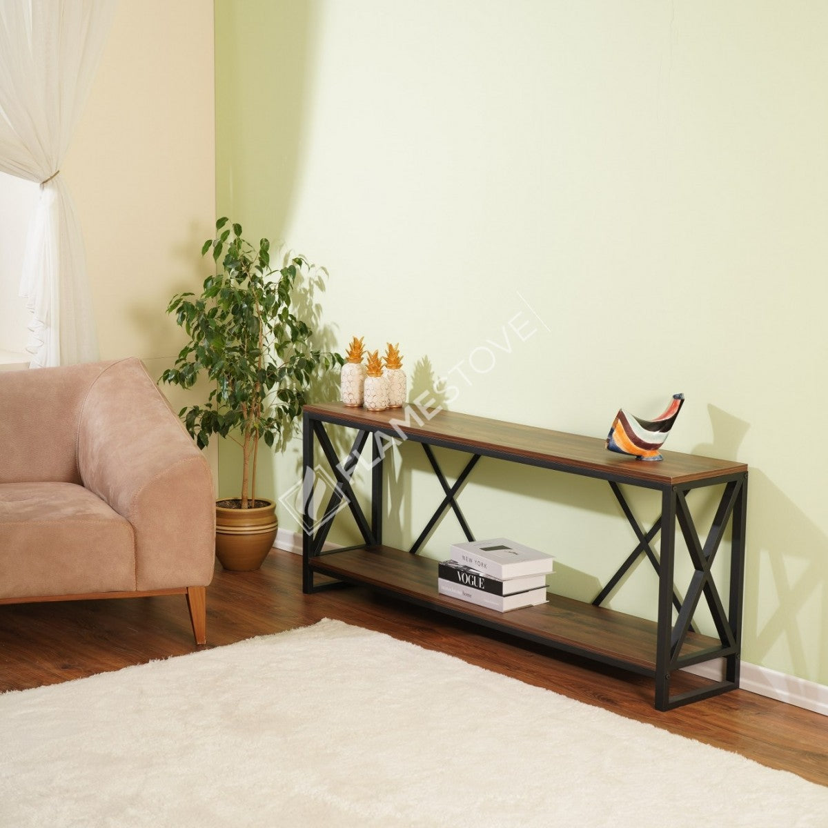 Çok Amaçlı Modern Kahve Rengi Konsol TV Ünitesi Şık Fonksiyonel Metal MDF