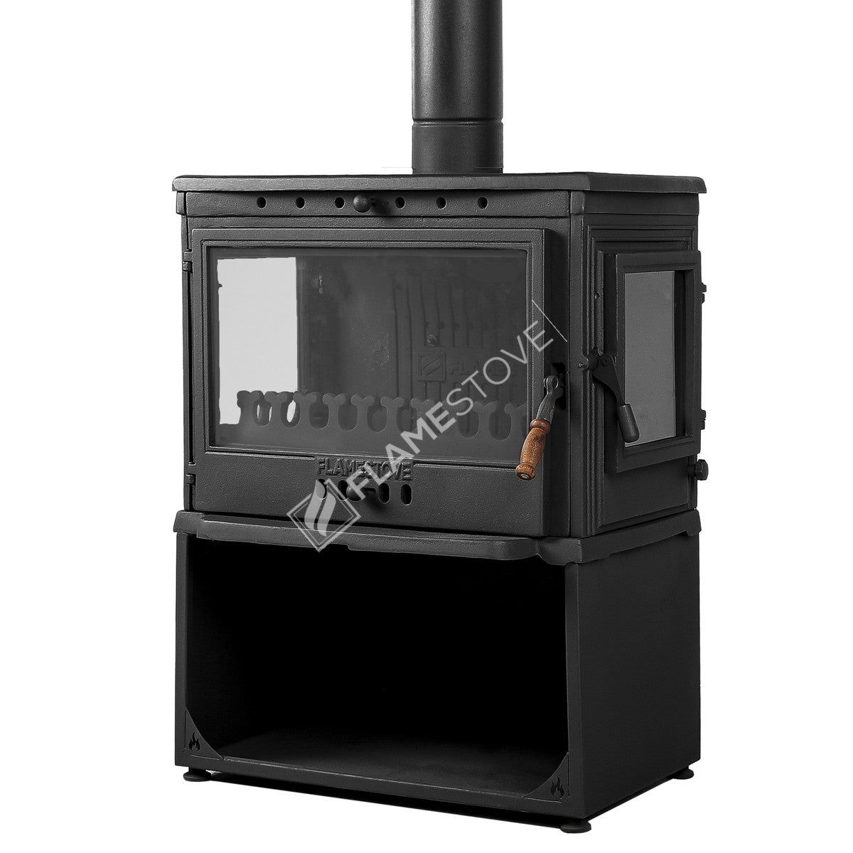 Retro Lux YK Stil Döküm Soba, Yan Kapaklı, Odunluklu, 3 Camlı, 10 kW