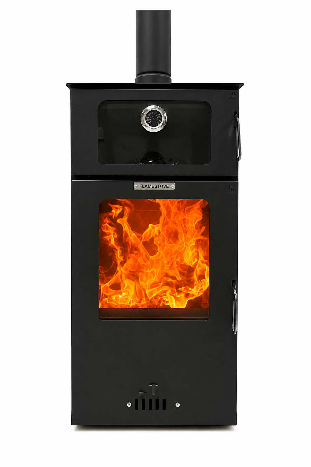FRS-294 Hybrid Lüx Gurme Çelik Soba | 3 Camlı | 2 Kat Fırın | Pelet ve Odun Yakıtlı