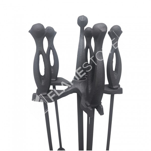 Üstün Pik Döküm Dünya Başlı 4 Parça Soba Maşa Takımı Ergonomik Şömine Seti