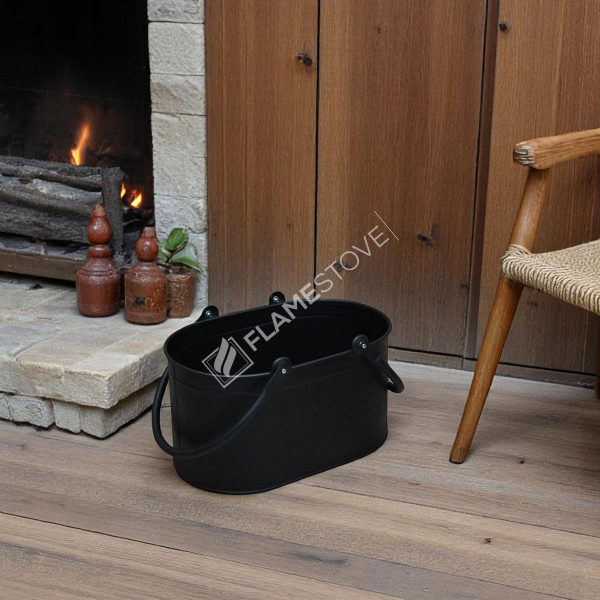 FRS-1343-DH-MAT Fire Stove Dayanıklı Mat Siyah Oval Odun Kovası