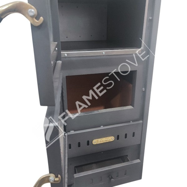 Fire Stove S3 Çelik Dış Yüzey Ateş Tuğlalı Fırınlı Soba, Maşa ve Odunluk