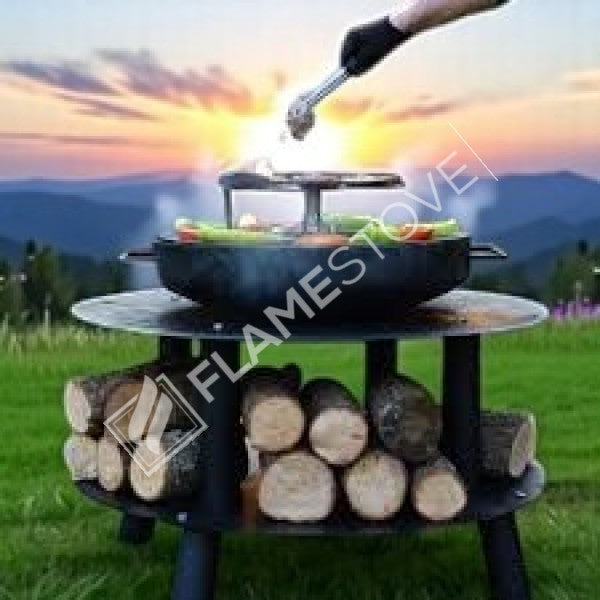 FRS-603 Fire Barbecue Dayanıklı Sac Ateş Çukuru, Geniş Odunluklu, Dış Mekan Şömine