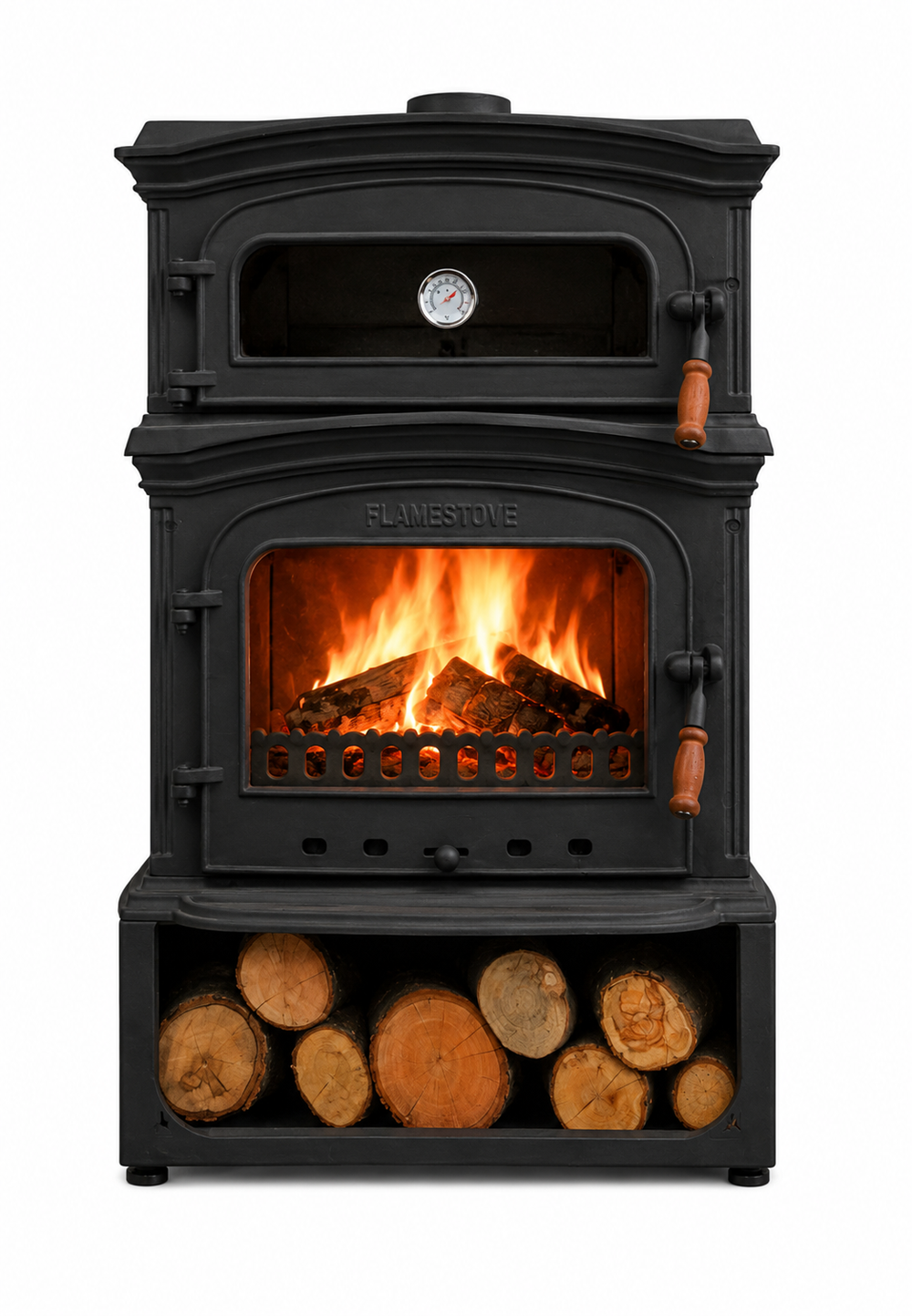 FRS-034YKST Fire Stove Fırınlı Döküm Soba, Çift Yanmalı, Odunluklu, 18 kW, A Sınıfı