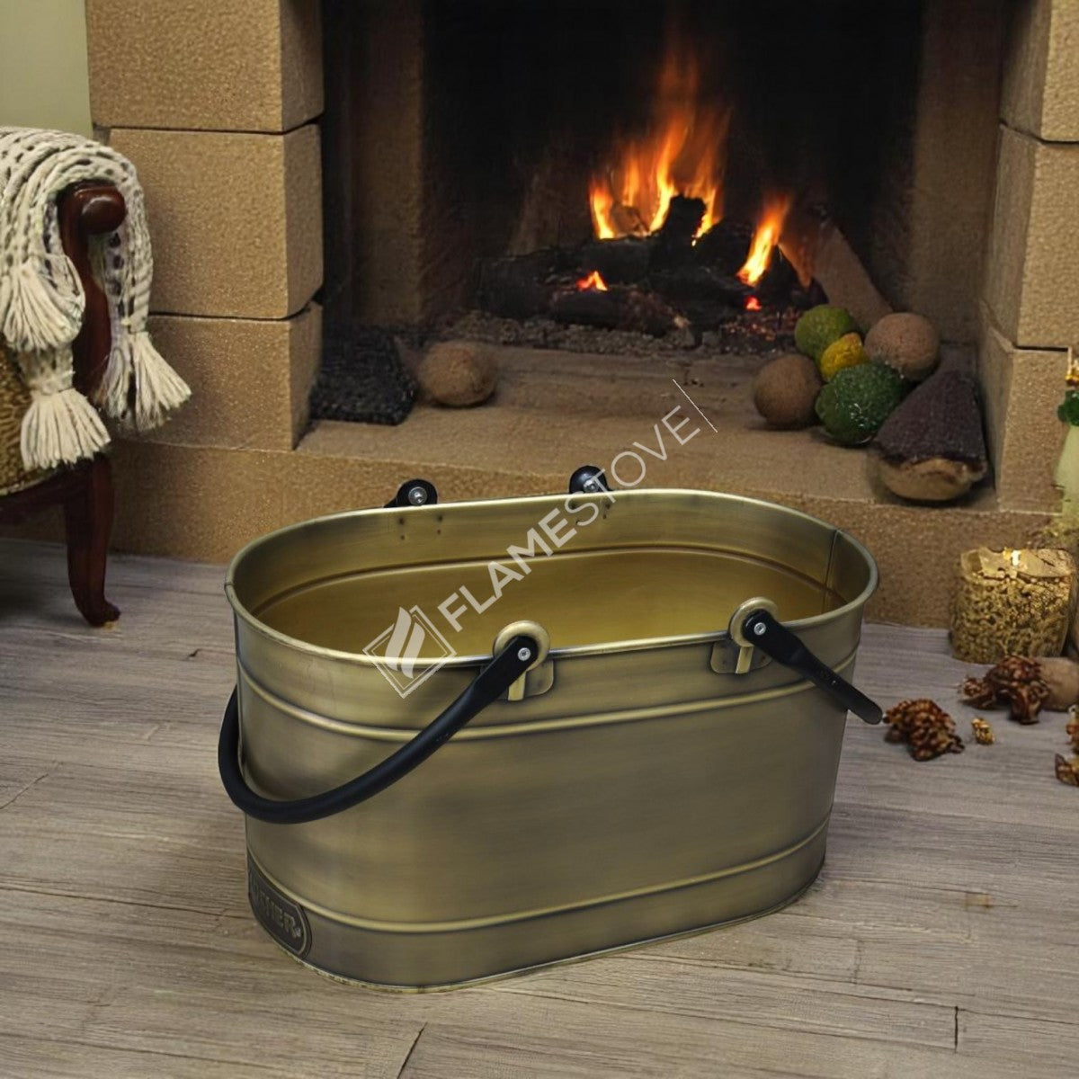 FRS-1343-DH-GOLD Fire Stove Çift Kulplu Gold Oval Odun Kovası