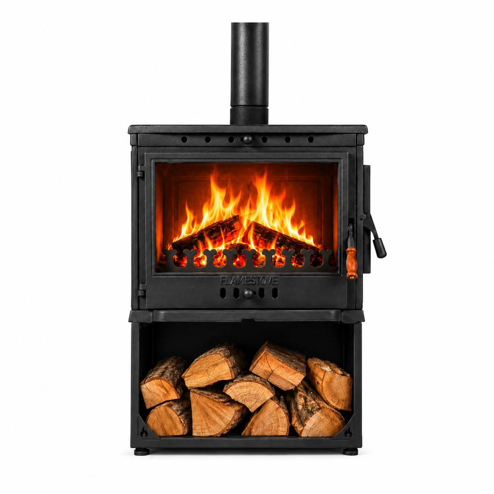 FRS-042YKST Fire Stove Retro Lux YK Stil Döküm Soba, Yan Kapaklı, Odunluklu, 3 Camlı, 10 kW
