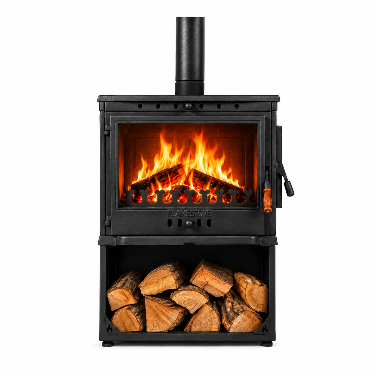 FRS-042YKST Fire Stove Retro Lux YK Stil Döküm Soba, Yan Kapaklı, Odunluklu, 3 Camlı, 10 kW
