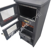 Çelik Fırınlı Odunluklu Soba, Ateş Tuğlalı, Schott Robax Camlı, 8 kW Isıtma