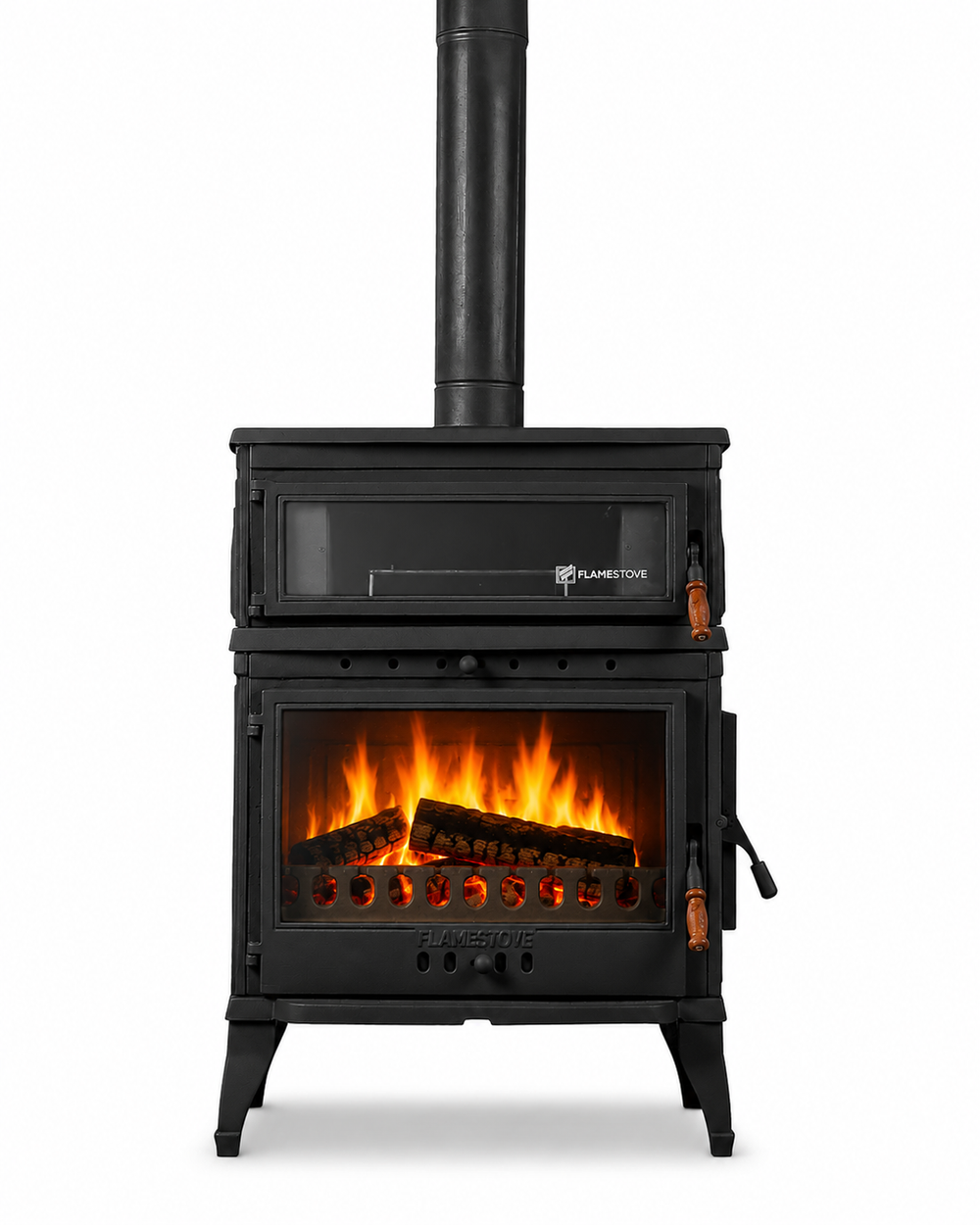 FRS-045YK Fire Stove Retro Lux Emaye Fırınlı Döküm Odun Kömür Sobası Yan Kapaklı Yüksek Verimli.