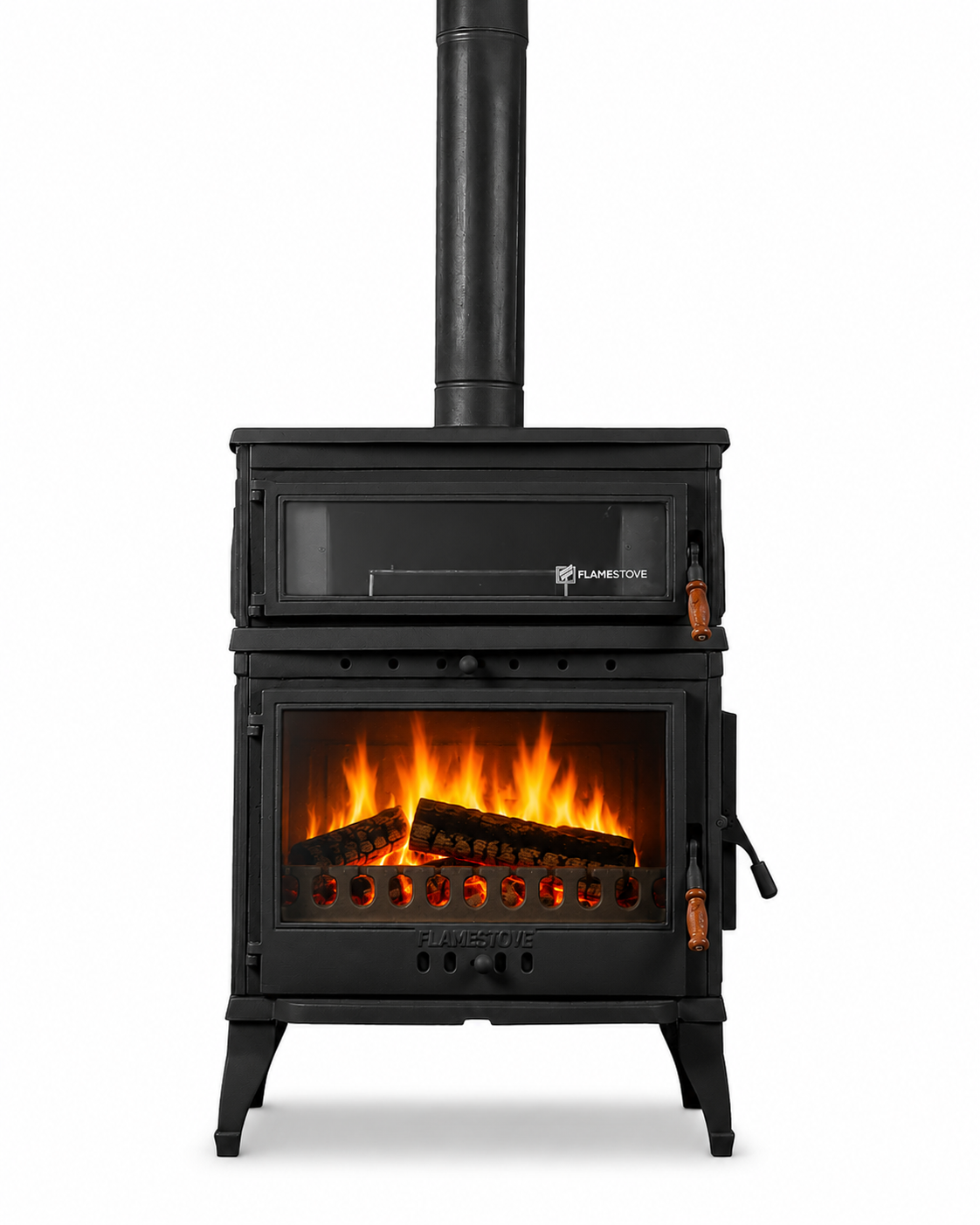 FRS-045YK Fire Stove Retro Lux Emaye Fırınlı Döküm Odun Kömür Sobası Yan Kapaklı Yüksek Verimli.