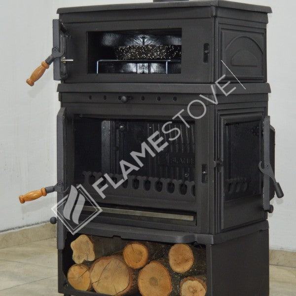 Retro Dik Fırınlı Odun Sobası, Yan Kapaklı, Çift Yanmalı, Schott Robax Camlı, 13 kW