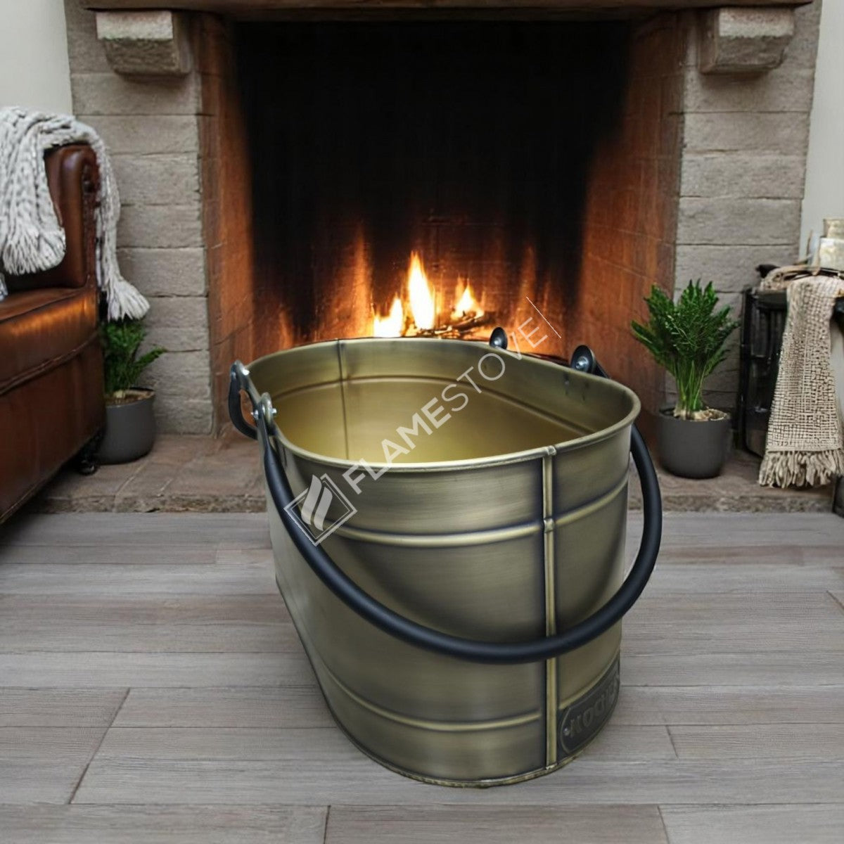 FRS-1343-DH-GOLD Fire Stove Çift Kulplu Gold Oval Odun Kovası