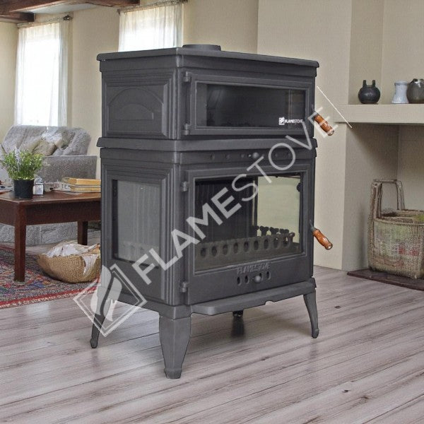 Fire Stove Retro Lux Yüksek Verimli Çift Yanmalı Odun Kömür Sobası Fırınlı Döküm