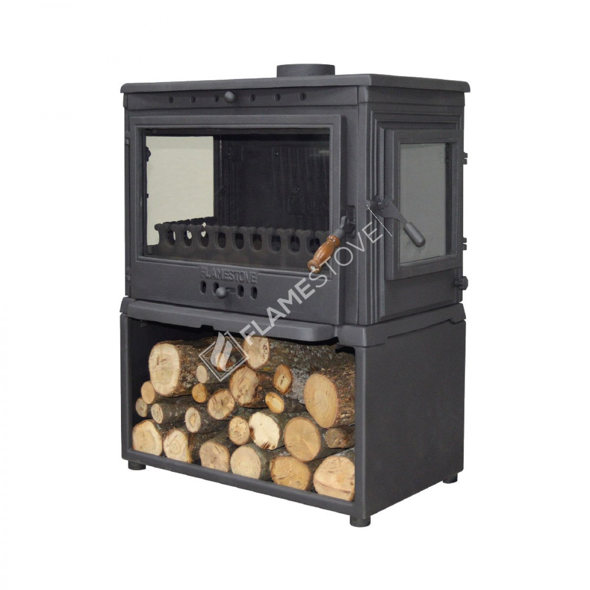 Retro Lux YK Stil Döküm Soba, Yan Kapaklı, Odunluklu, 3 Camlı, 10 kW