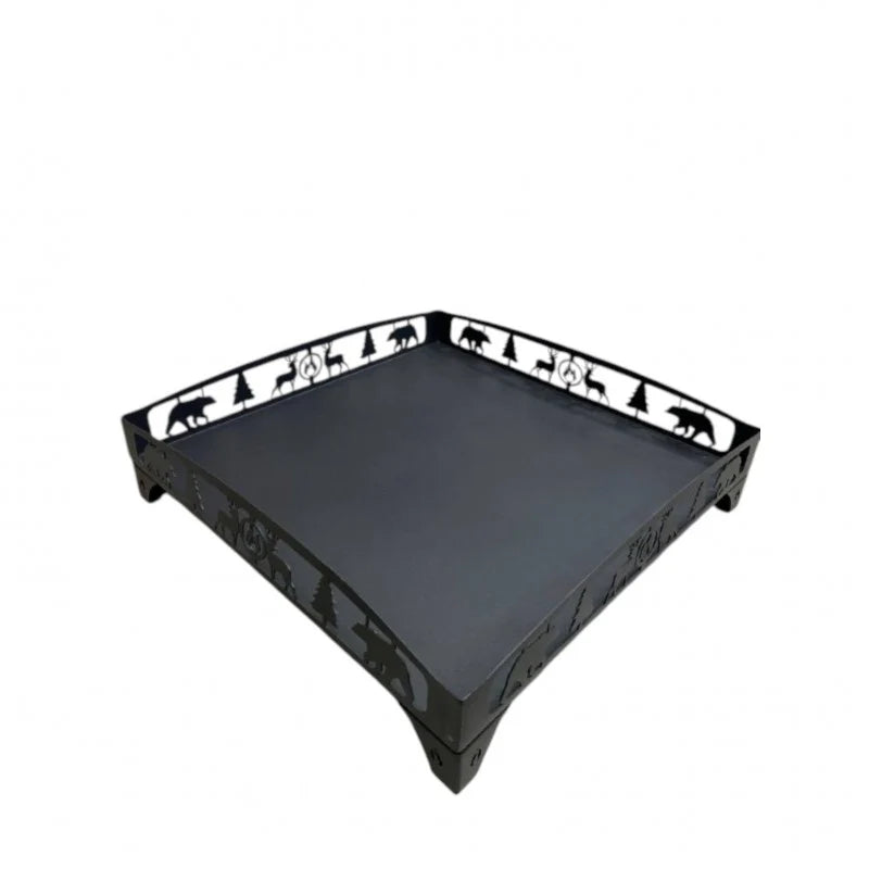 FRS-102A Fire Stove Alev Desenli 75x75cm Lazer Kesim Çelik Soba Altlığı Zemin Koruyucu Dayanıklı Şık