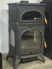 Modena Lüks Oven 3 camlı kuzineli Alttan küllüklü Döküm Soba, şık ve verimli tasarım, Fire Stove markası.