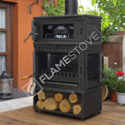 Retro Dik Fırınlı Odun Sobası, Yan Kapaklı, Çift Yanmalı, Schott Robax Camlı, 13 kW