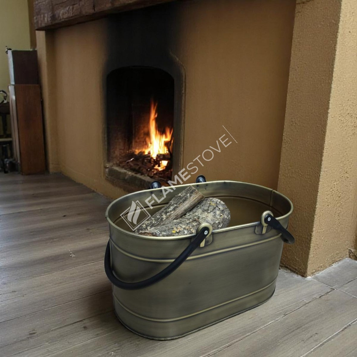FRS-1343-DH-GOLD Fire Stove Çift Kulplu Gold Oval Odun Kovası