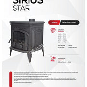 Fire Stove Sirius Star Yüksek Verimli Pik Döküm Odun Kömür Sobası