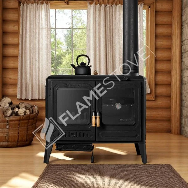 FRS-061 Fire Stove Troy Yatay Kuzineli Döküm Soba, Çift Fırnlı Yüksek Verimli Odun Kömür Sobası