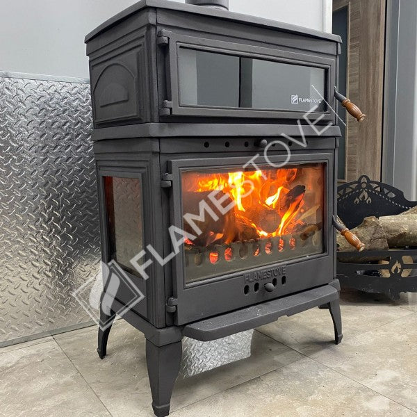 Fire Stove Retro Lux Yüksek Verimli Çift Yanmalı Odun Kömür Sobası Fırınlı Döküm
