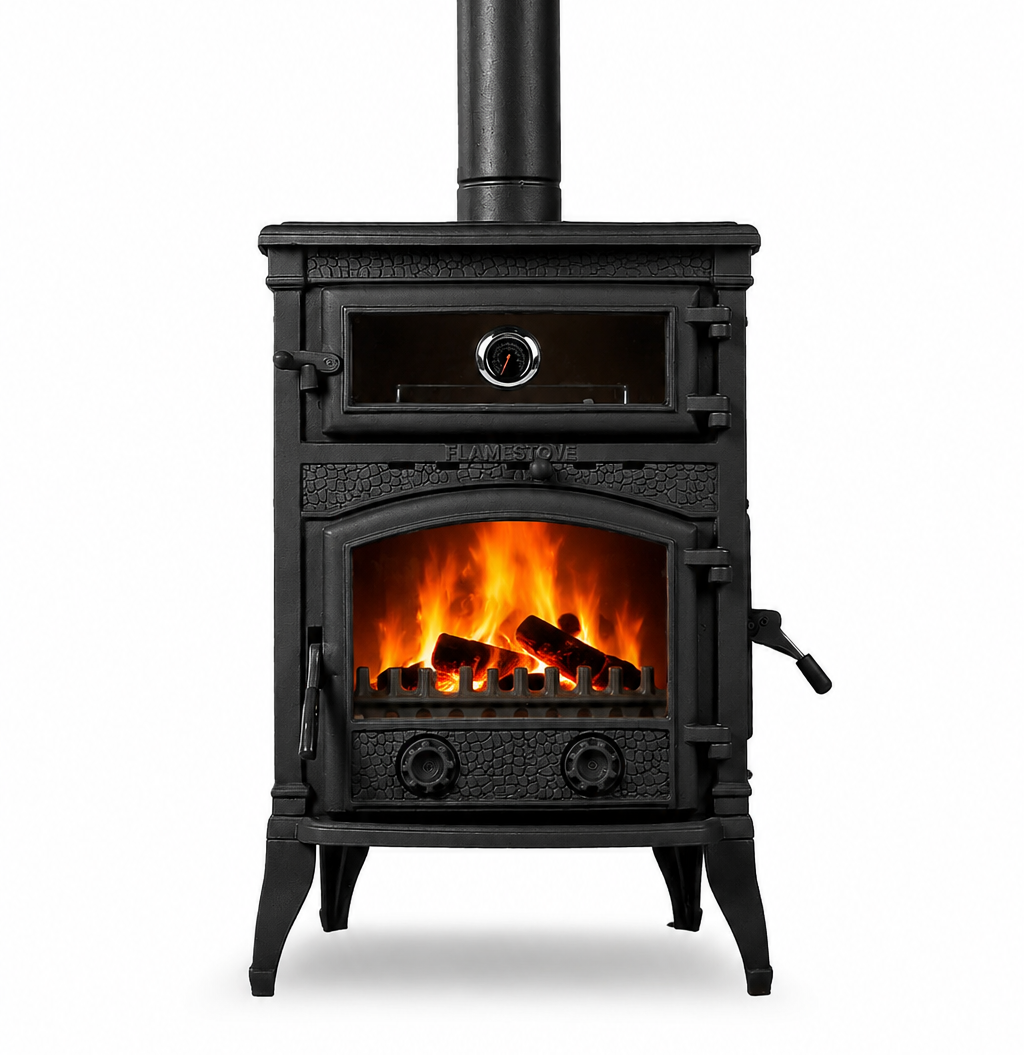 FRS-011YK Fire Stove Yan Kapaklı Fırınlı Camlı Döküm Soba Yüksek Verimli Odun Kömür sobası