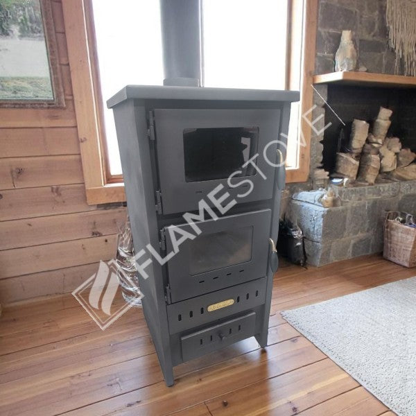 Fire Stove S3 - Çelik Fırınlı Soba: Ateş Tuğlalı, Robax Camlı, 9kW Verimli