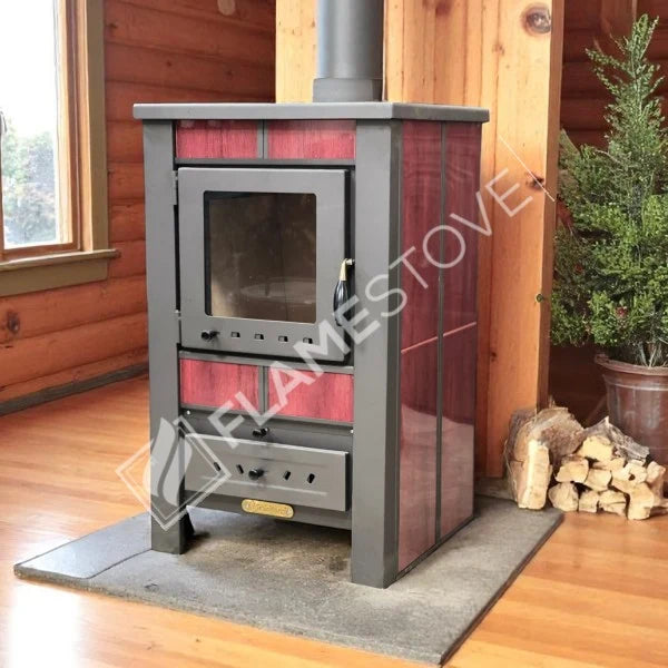 Fire Stove S1 - Çelik Yüksek Verimli Katı Yakıt Sobası, Ateş Tuğlalı, Schott Robax Camlı