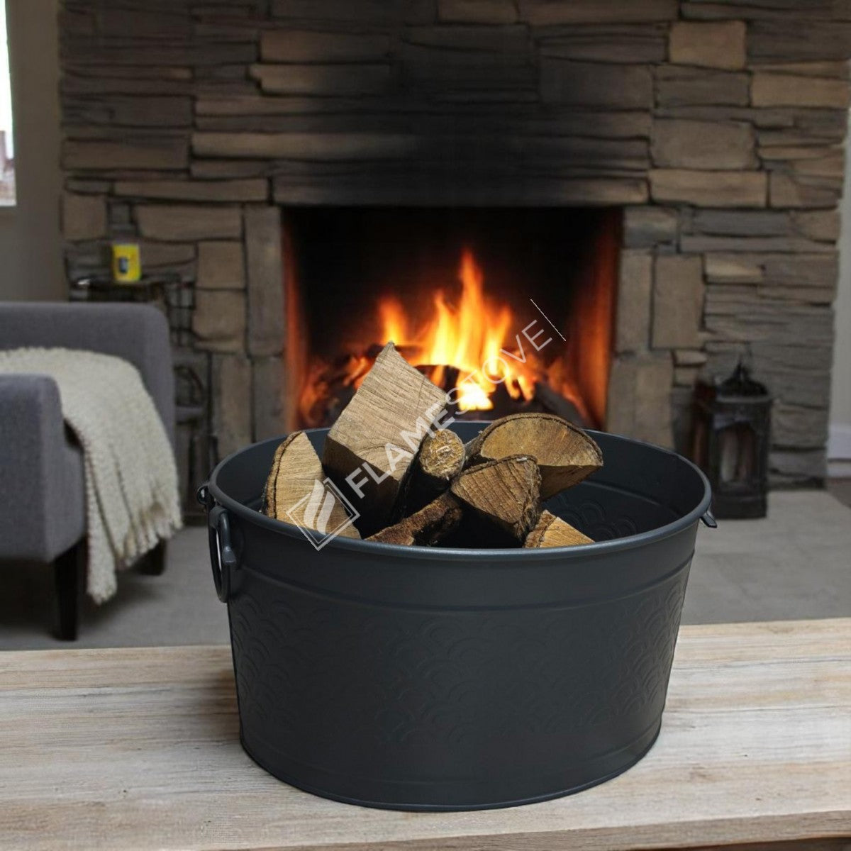 FRS-1353-MAT Fire Stove Mat Siyah Metal Odun Kovası Şömine Aksesuarı
