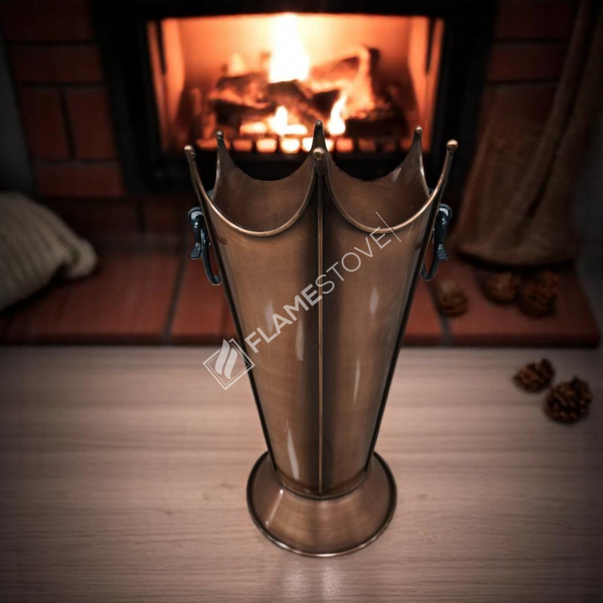 FRS-8192 Fire Stove Paslanmaz Bakır Odunluk, Şık ve Dayanıklı Şömine Odun Kovası, İç/Dış Mekan