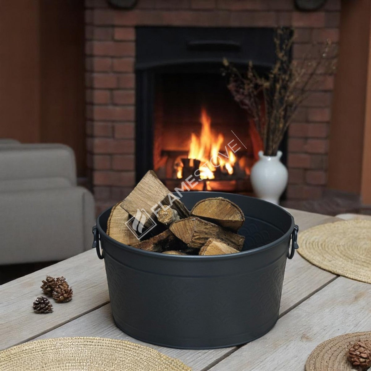 FRS-1353-MAT Fire Stove Mat Siyah Metal Odun Kovası Şömine Aksesuarı