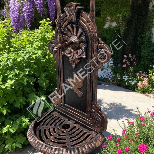 FireStove FRS-907 Bakır Midye Kuş Desenli Alüminyum Bahçe Çeşmesi, Tek Musluklu, Dayanıklı