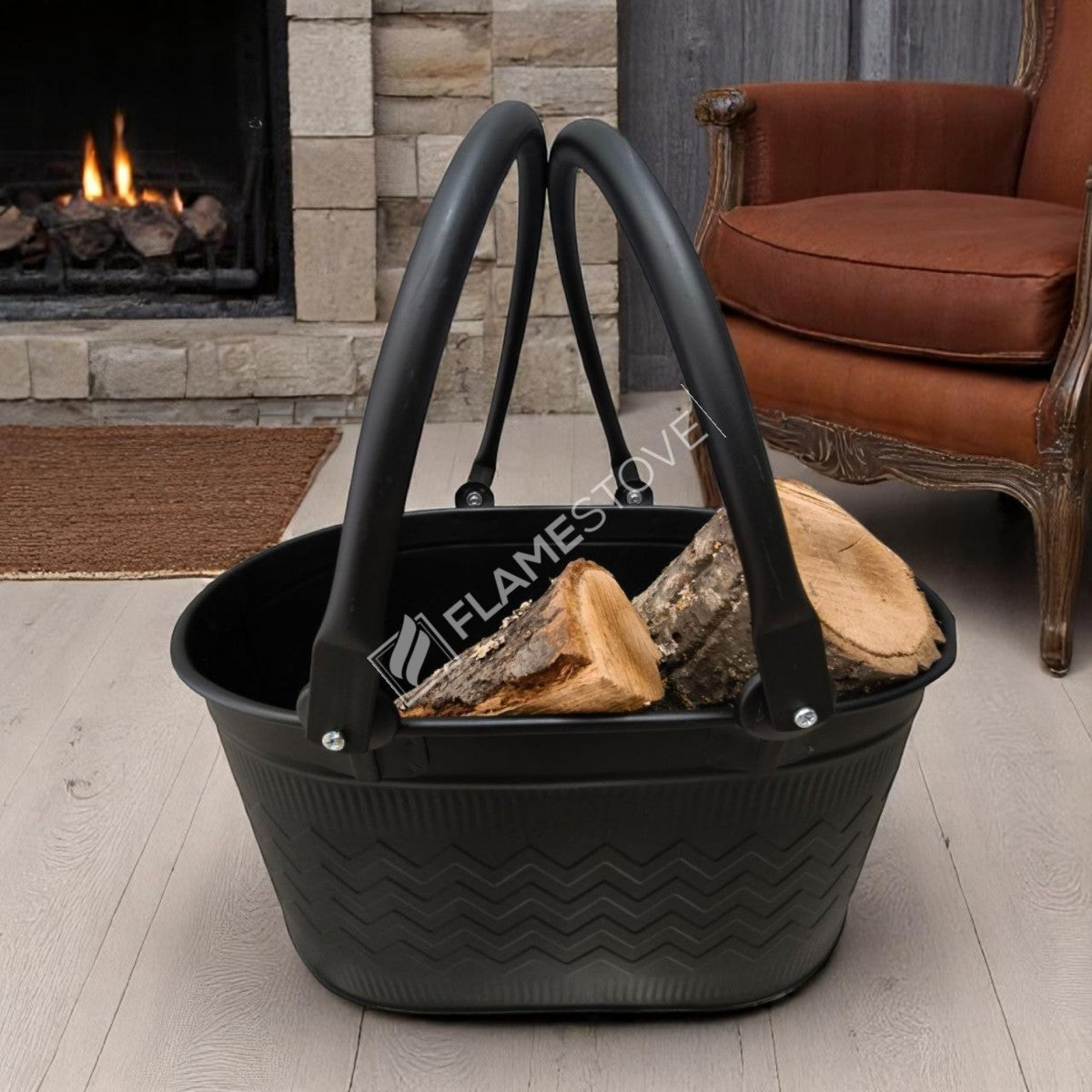 FRS-1343-DH-MAT Fire Stove Dayanıklı Mat Siyah Oval Odun Kovası