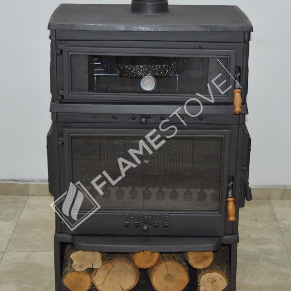 Retro Dik Fırınlı Odun Sobası, Yan Kapaklı, Çift Yanmalı, Schott Robax Camlı, 13 kW