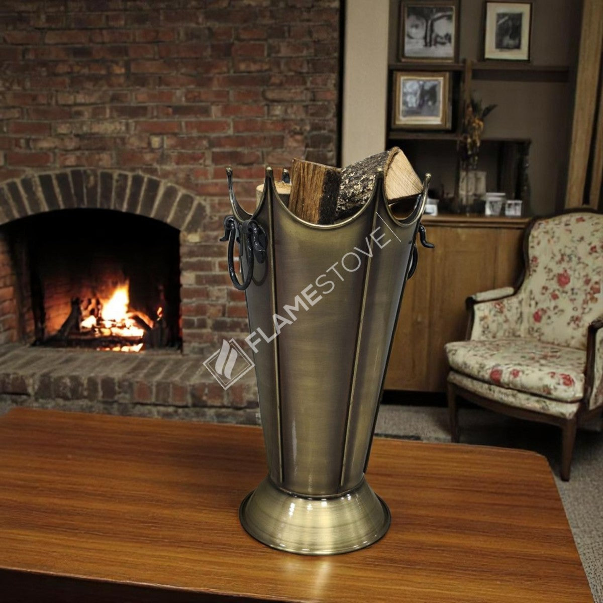 FRS-8192 Fire Stove Lüks Gold Odunluk: İç/Dış Mekan, Yüksek Kaliteli Döküm Şömine Odun Kovası