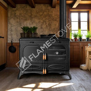 Palmiye Döküm Kuzineli Soba: 3 Katlı Fırın, Yan Cam, 15kW Çift Yanmalı
