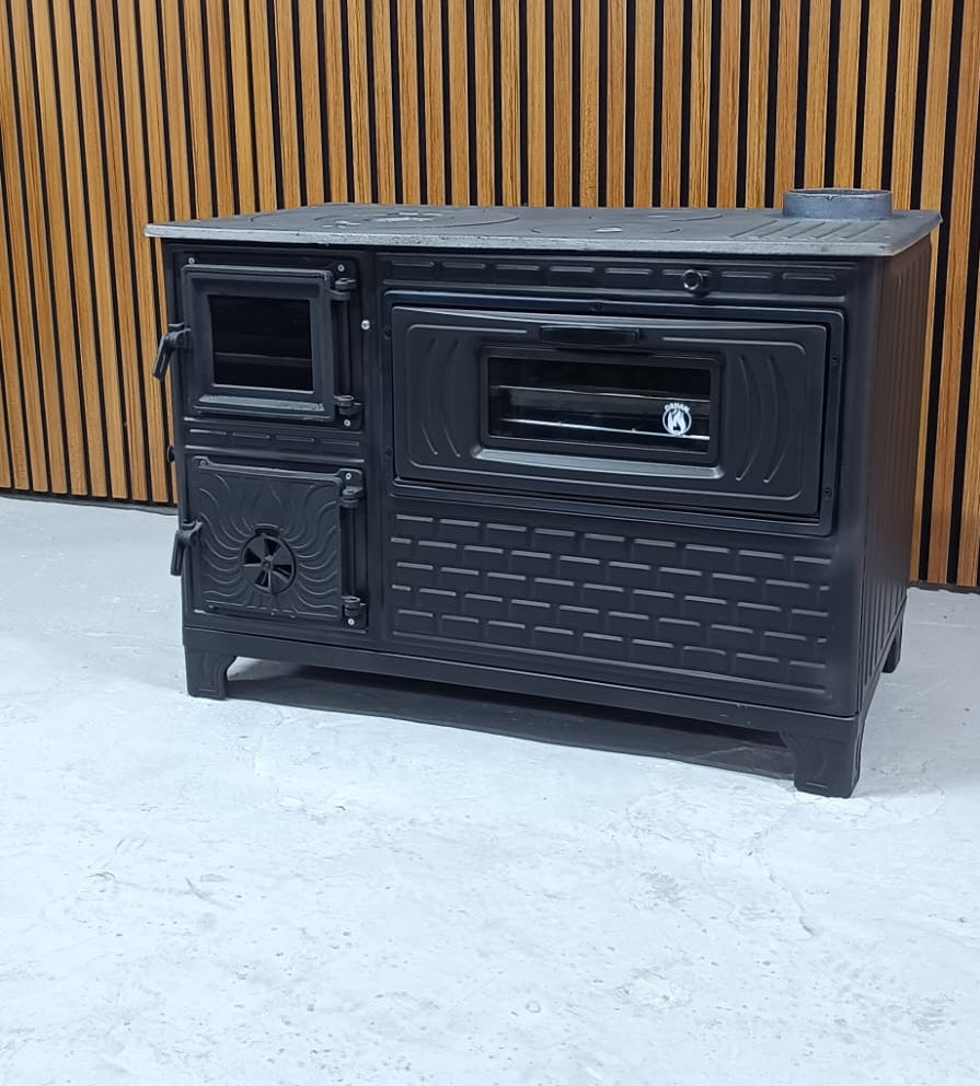 FIRE STOVE FRS-329 Mat Siyah 47'lik Döküm Tuğlaı Kuzine Soba | Emaye | Geniş Kuzine