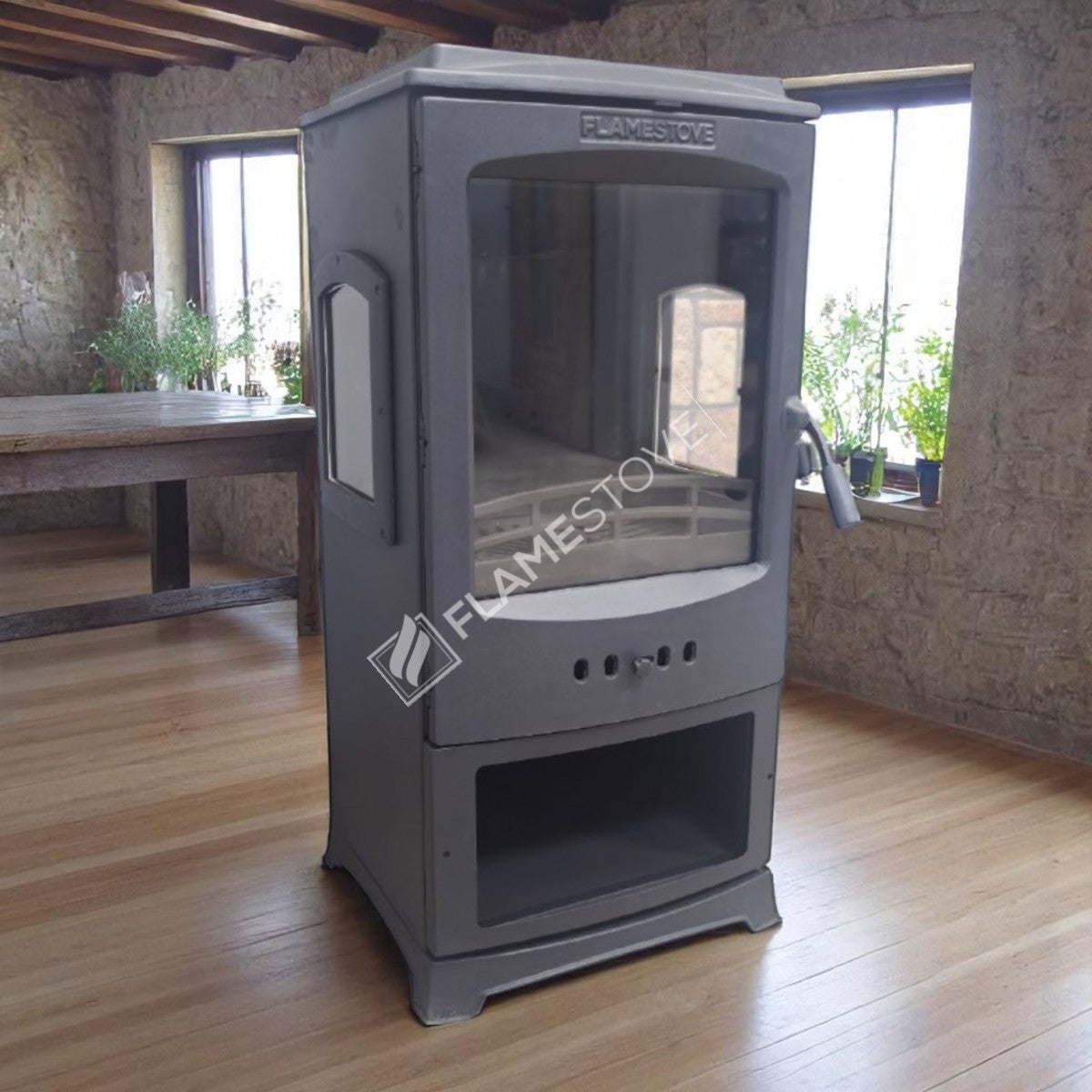 Fire Stove Lodi Yan Camlı Çift Yanmalı A Sınıfı Odunluklu Çelik Şömine Soba