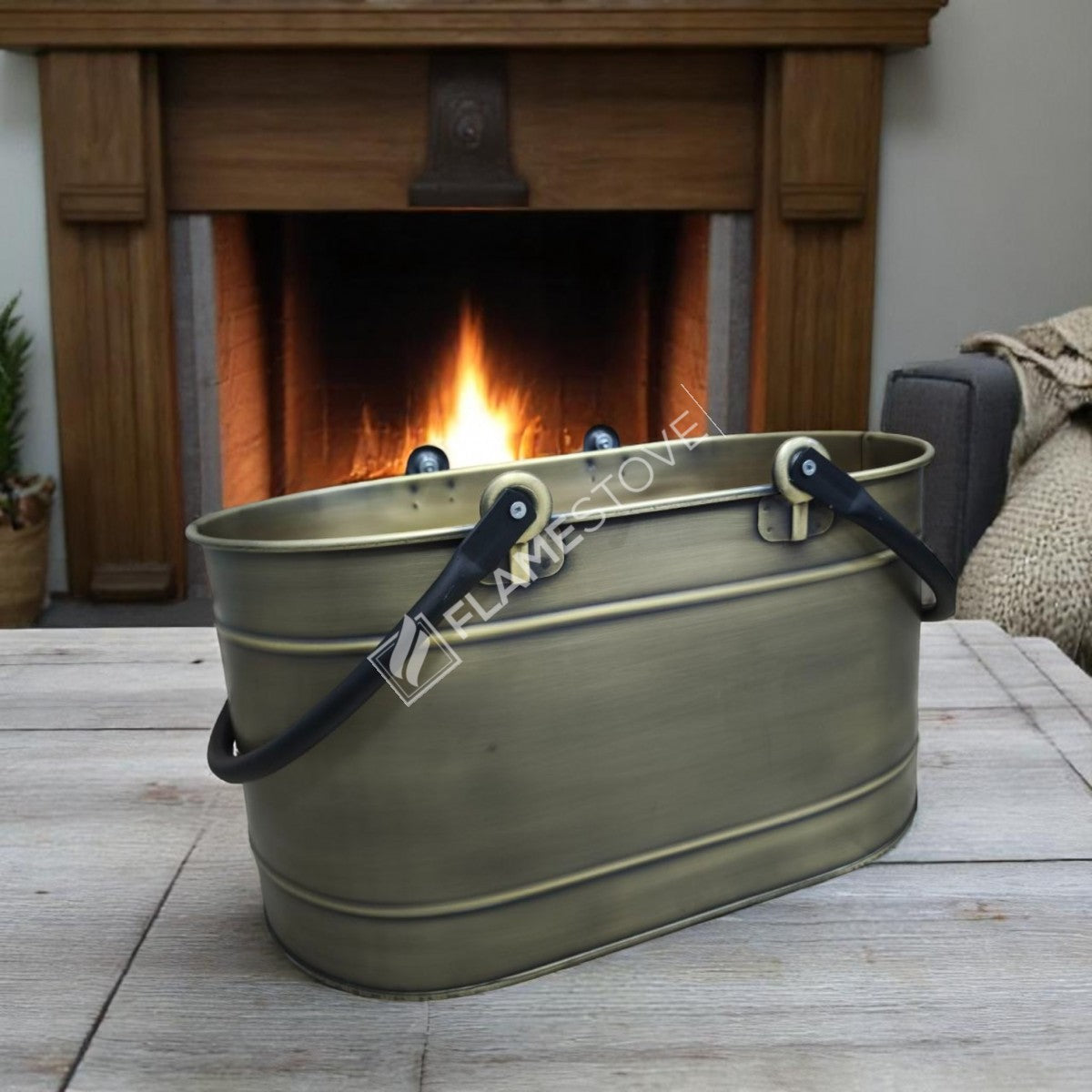 FRS-1343-DH-GOLD Fire Stove Çift Kulplu Gold Oval Odun Kovası
