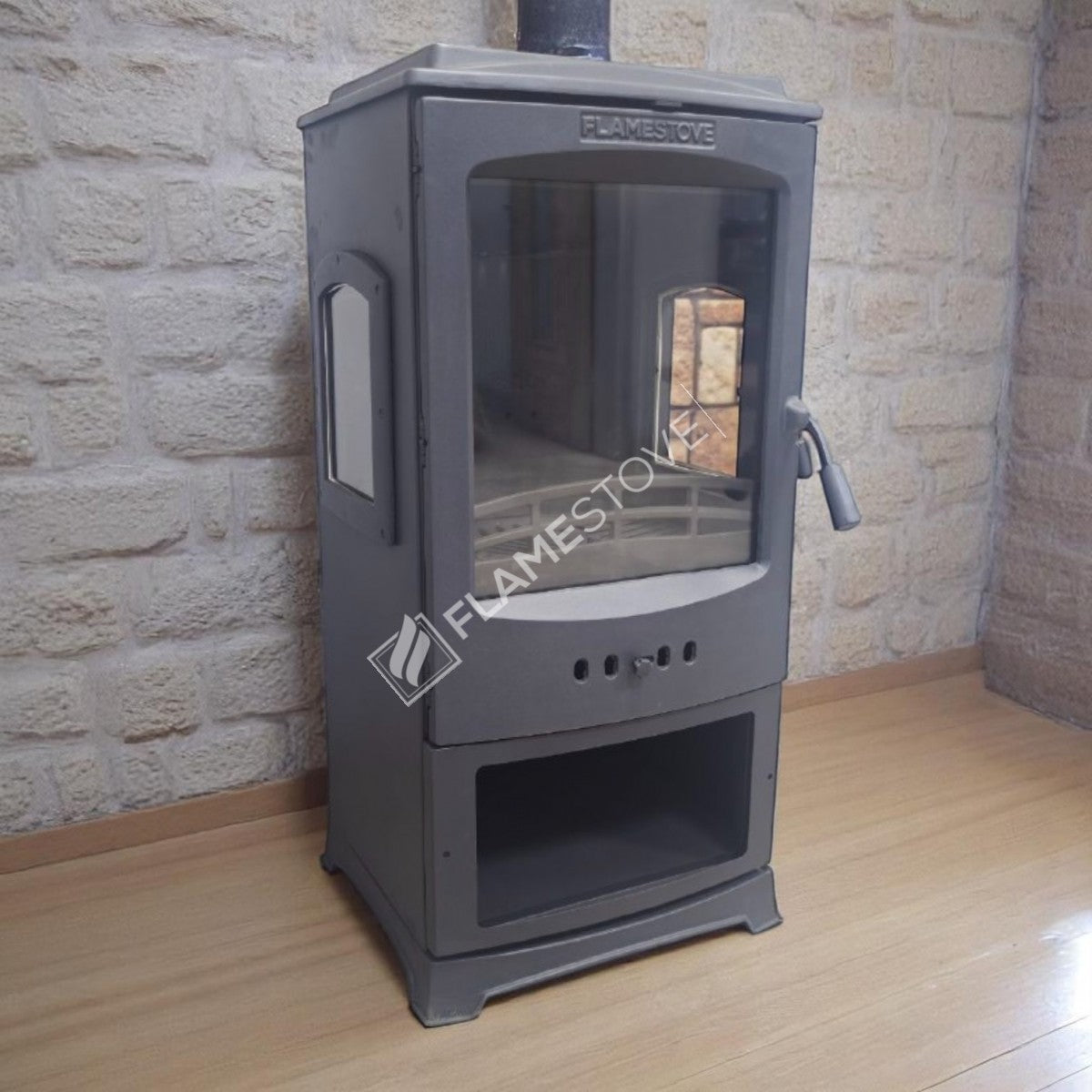 Fire Stove Lodi Yan Camlı Çift Yanmalı A Sınıfı Odunluklu Çelik Şömine Soba