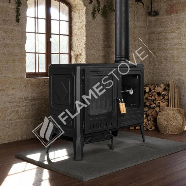 FRS-061 Fire Stove Troy Yatay Kuzineli Döküm Soba, Çift Fırnlı Yüksek Verimli Odun Kömür Sobası