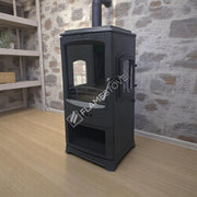 Fire Stove Lodi Yan Camlı Çift Yanmalı A Sınıfı Odunluklu Çelik Şömine Soba