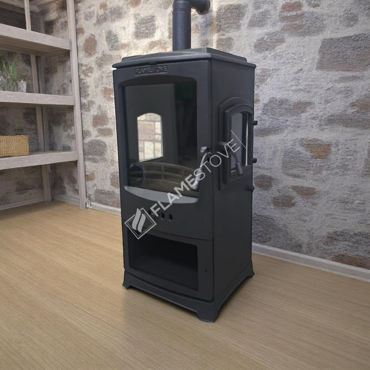 Fire Stove Lodi Yan Camlı Çift Yanmalı A Sınıfı Odunluklu Çelik Şömine Soba