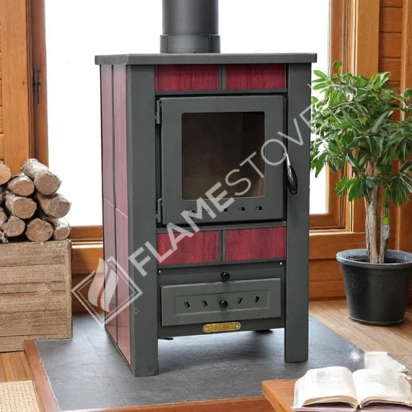 Fire Stove S1 - Çelik Yüksek Verimli Katı Yakıt Sobası, Ateş Tuğlalı, Schott Robax Camlı