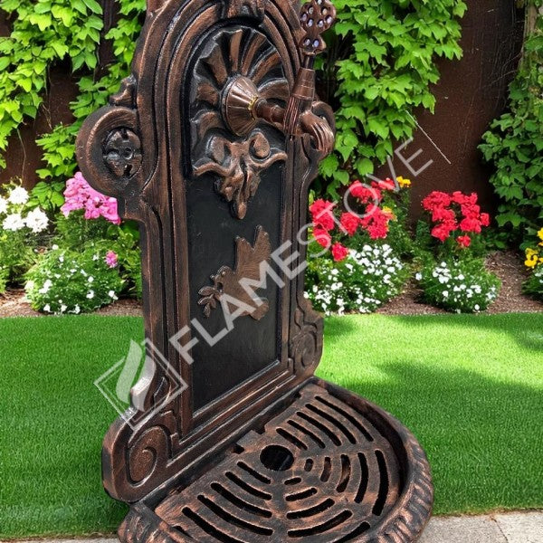 FireStove FRS-907 Bakır Midye Kuş Desenli Alüminyum Bahçe Çeşmesi, Tek Musluklu, Dayanıklı